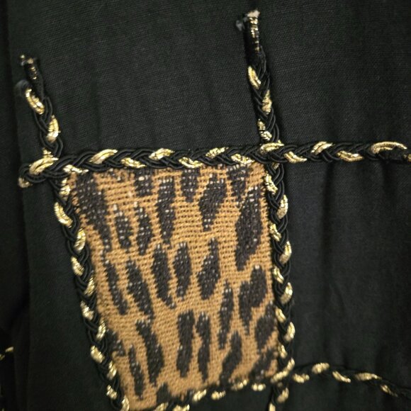 Earth Sea & Sky Vintage Linen Blend Mixed Media Black Animal Print Jacket Size1X - Picture 7 of 8